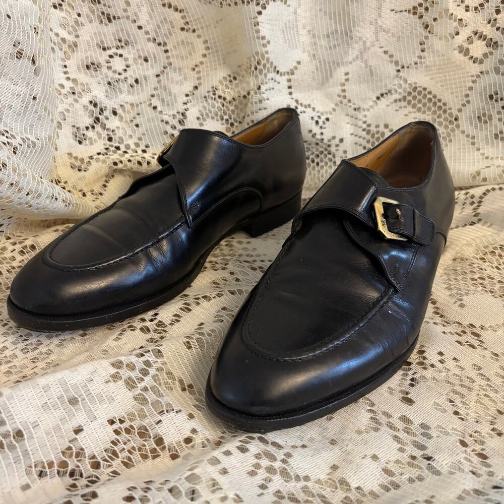 Santoni Classico Men's US 9.5 Black Leather Monk Strap Formal Church Dress Shoes